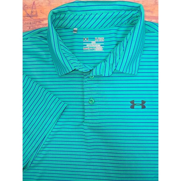 Under Armour XL Loose Fit HeatGear Polo Blue Striped Mens Golf Top - Picture 4 of 8